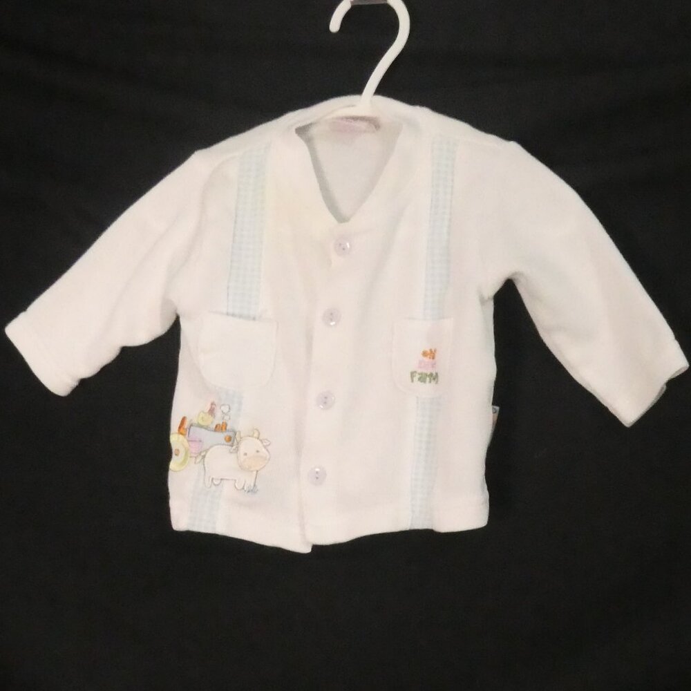 "The Farm" Theme Button-Up White Long Sleeve Shirt | 0-3 months | Pockets